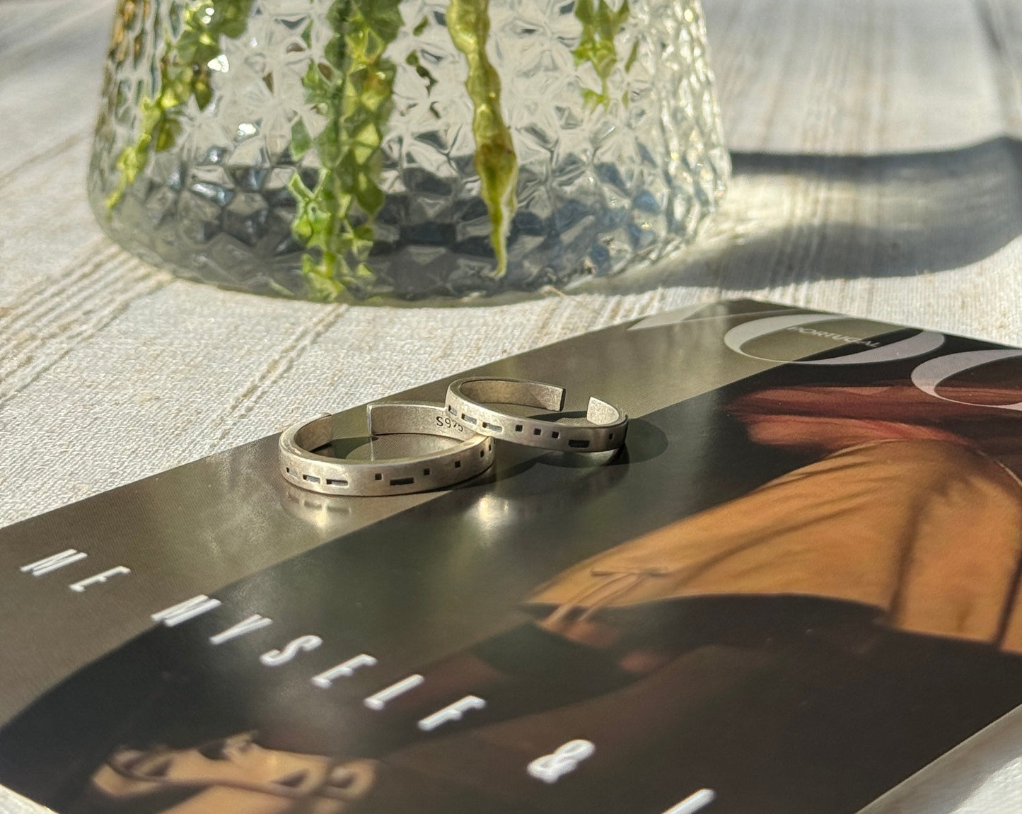 Morse Code Adjustable S925 Sterling Silver Couple Ring
