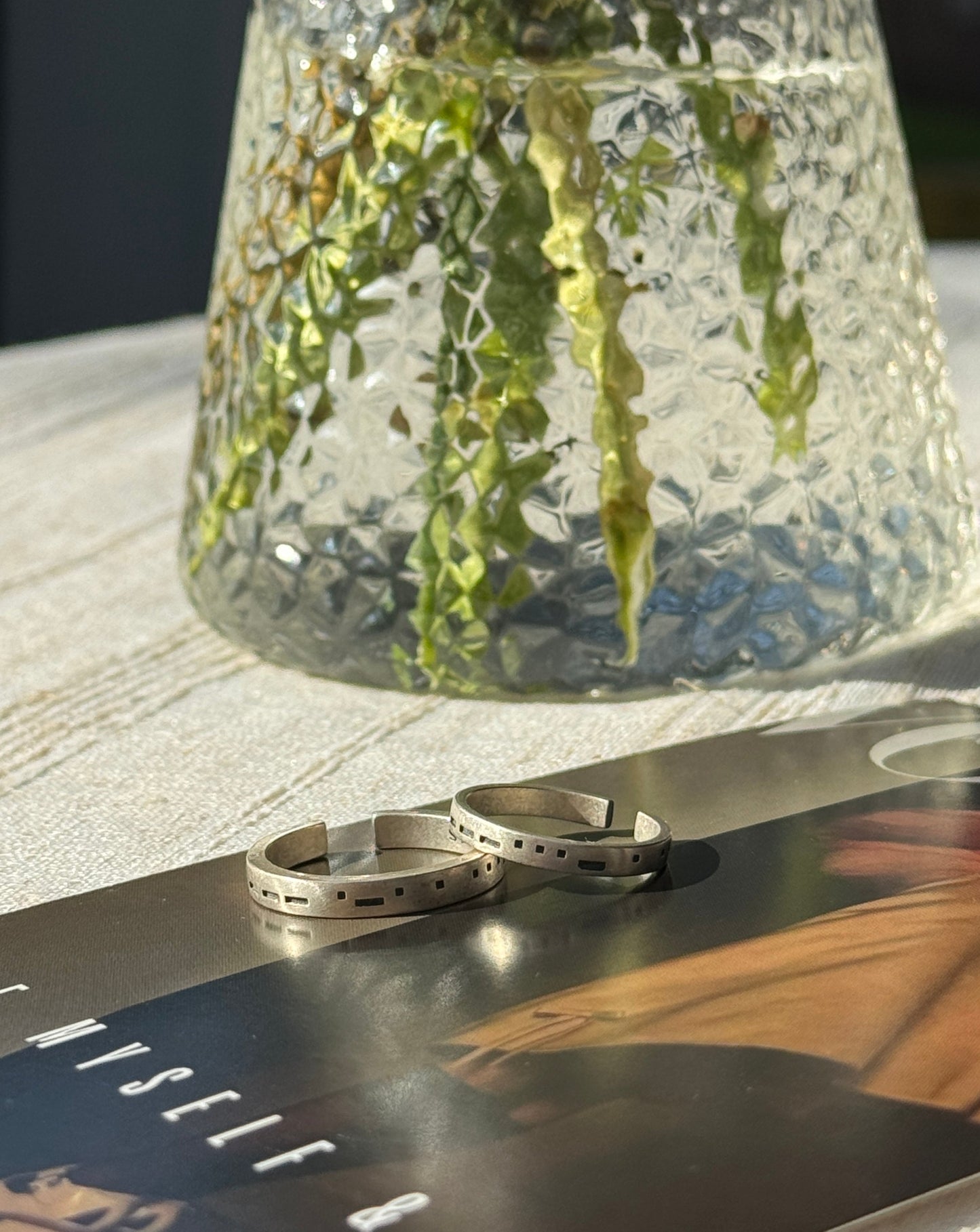Morse Code Adjustable S925 Sterling Silver Couple Ring