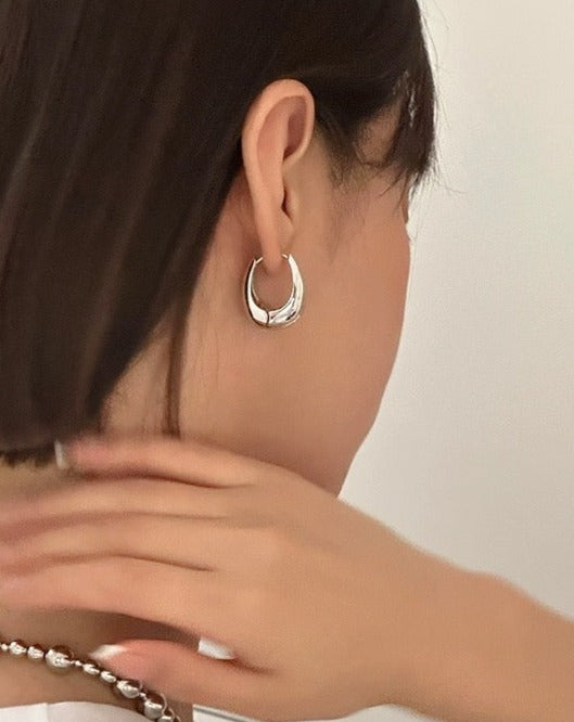 Classic Silver Oval Big Hoop Clip On Earring