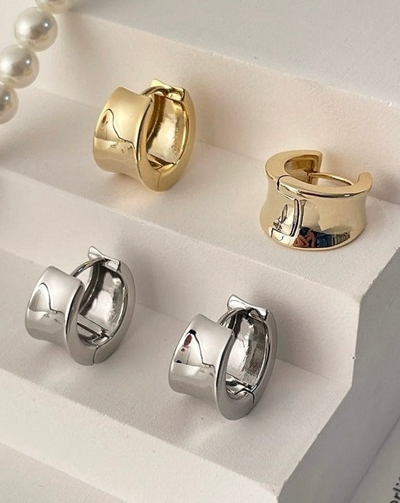 Gold and Silver Bold Huggie Hoop Clip-On Earrings