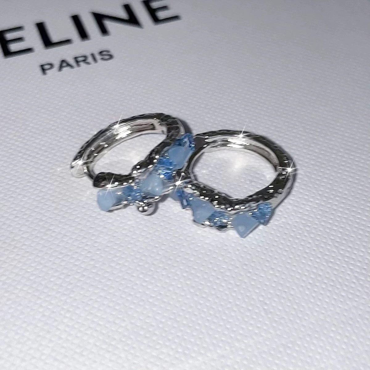 Blue Crystal Hoop Earrings