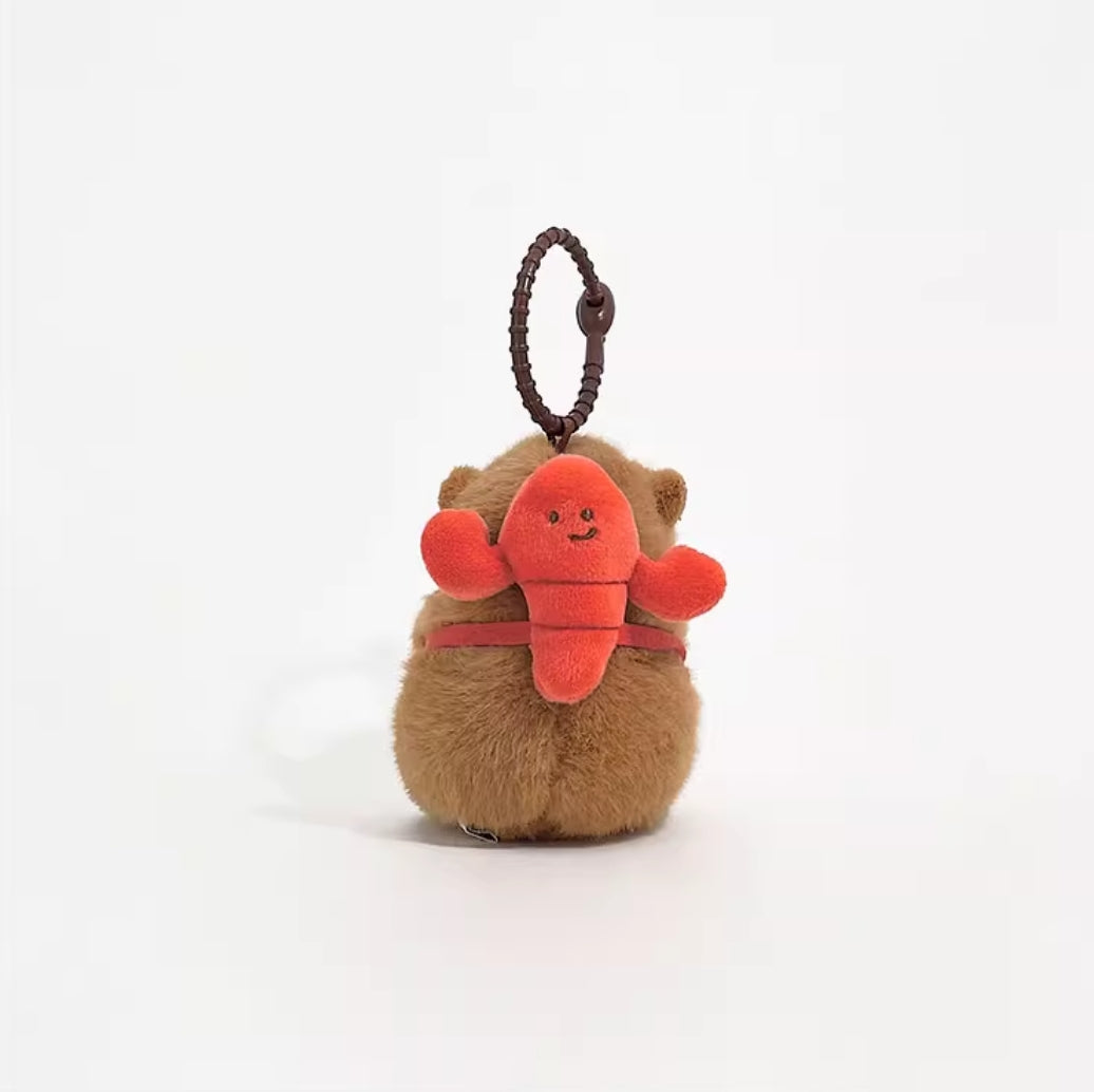 Lobster Backpack Capybara Plushie Keychain Charm