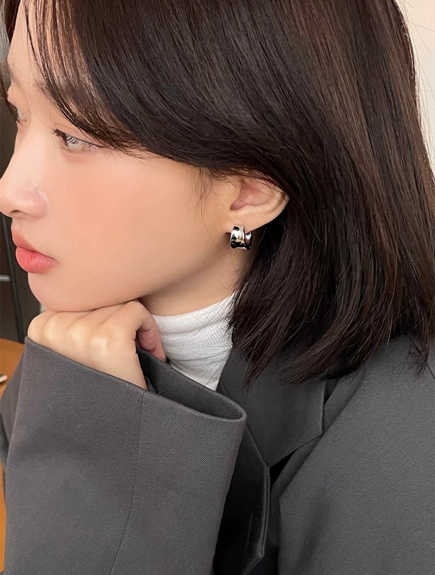 Silver Bold Huggie Hoop Clip-On Earrings