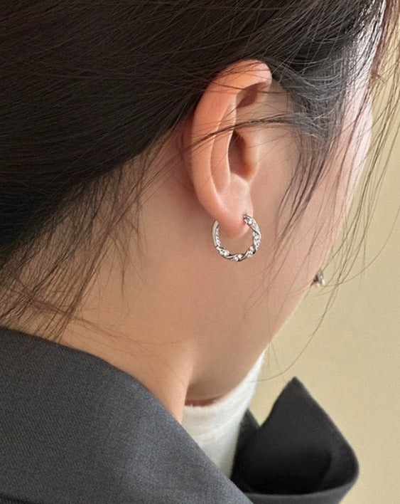 Möbius Twisted Silver Hoop Earrings