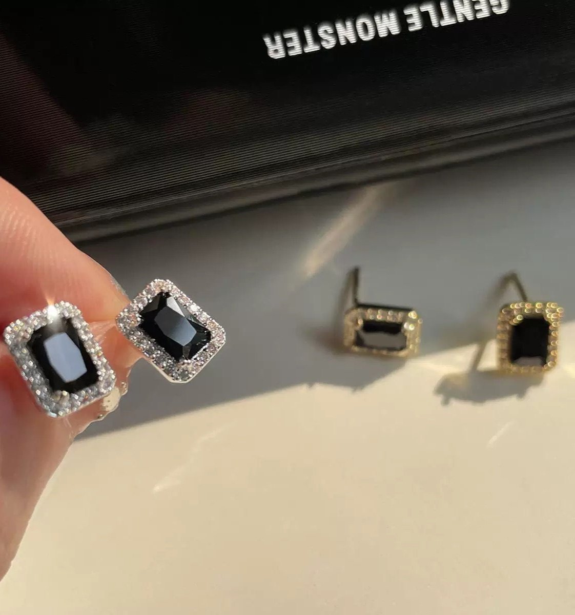 Black Zircon Rectangular Stud Earring