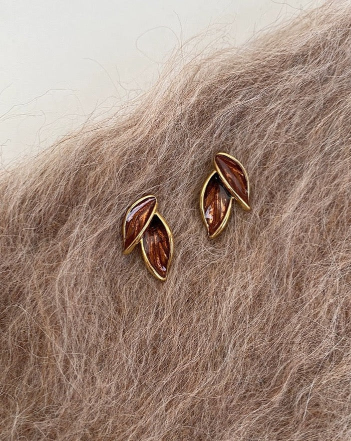 Brown Maple Leaf Drip Glaze Falling Leaf Earrings