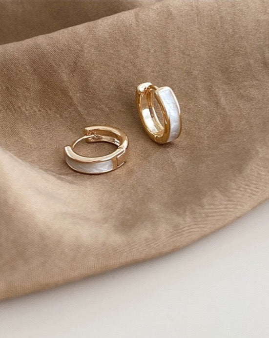 Enamel Pearl Circular Gold-Plated Hoop Earrings