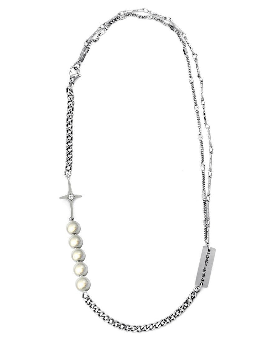 Eye-Catching Reflective Pearl Cross Necklace Extra Clear Background