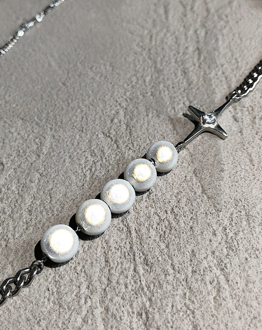 Eye-Catching Reflective Pearl Cross Necklace Extra Close Up