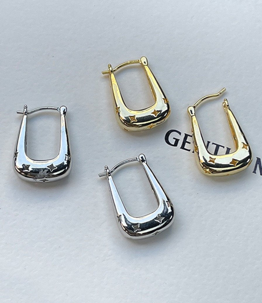 Star Hollow Square Hoop Earrings