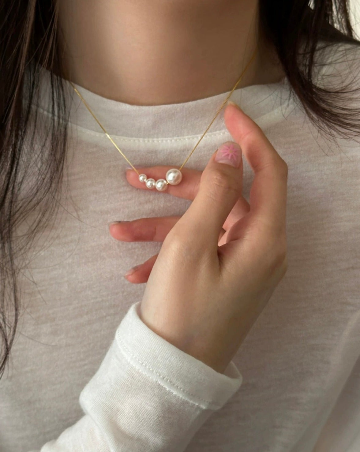 Fashion Thin Collarbone Pearl Necklace Gold