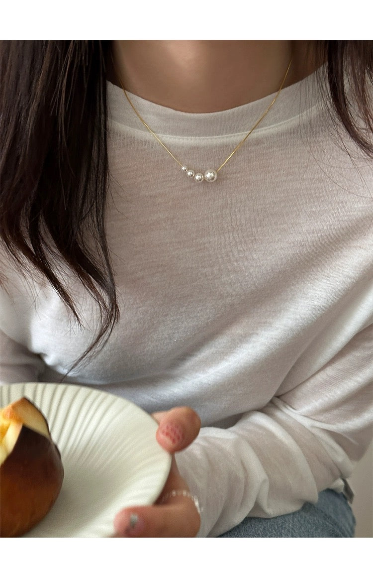 Fashion Thin Collarbone Pearl Necklace Gold Model White