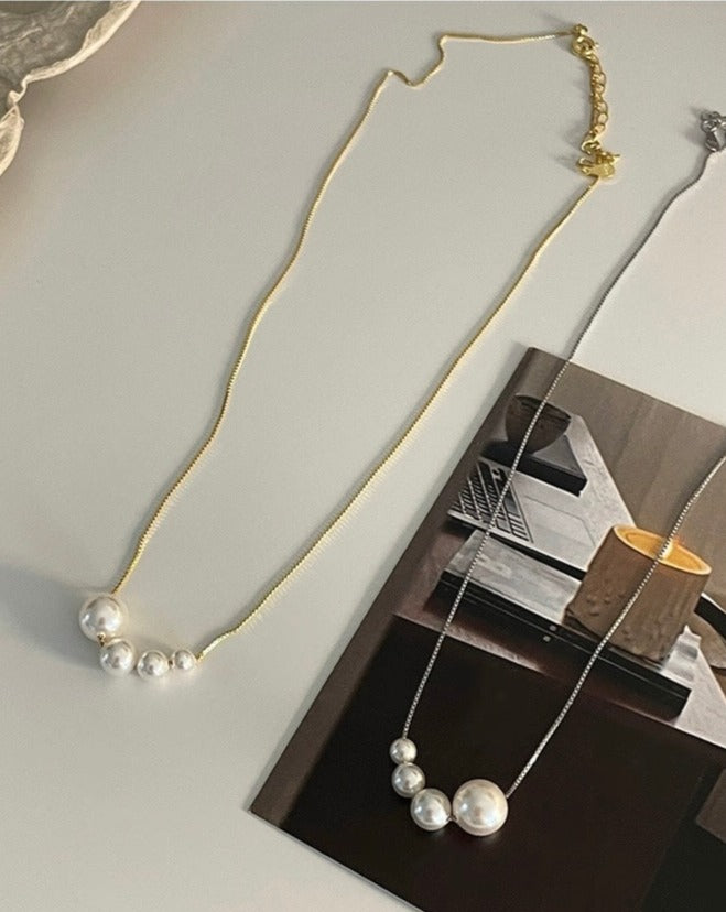 Fashion Thin Collarbone Pearl Necklace Gold Silver