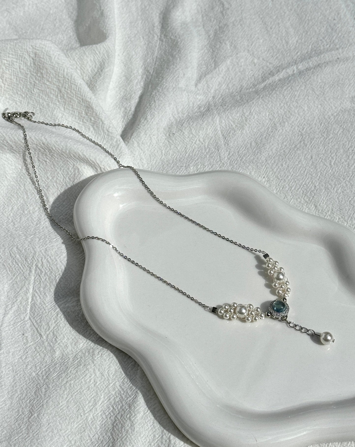 Aquamarine Pearl Silver Necklace