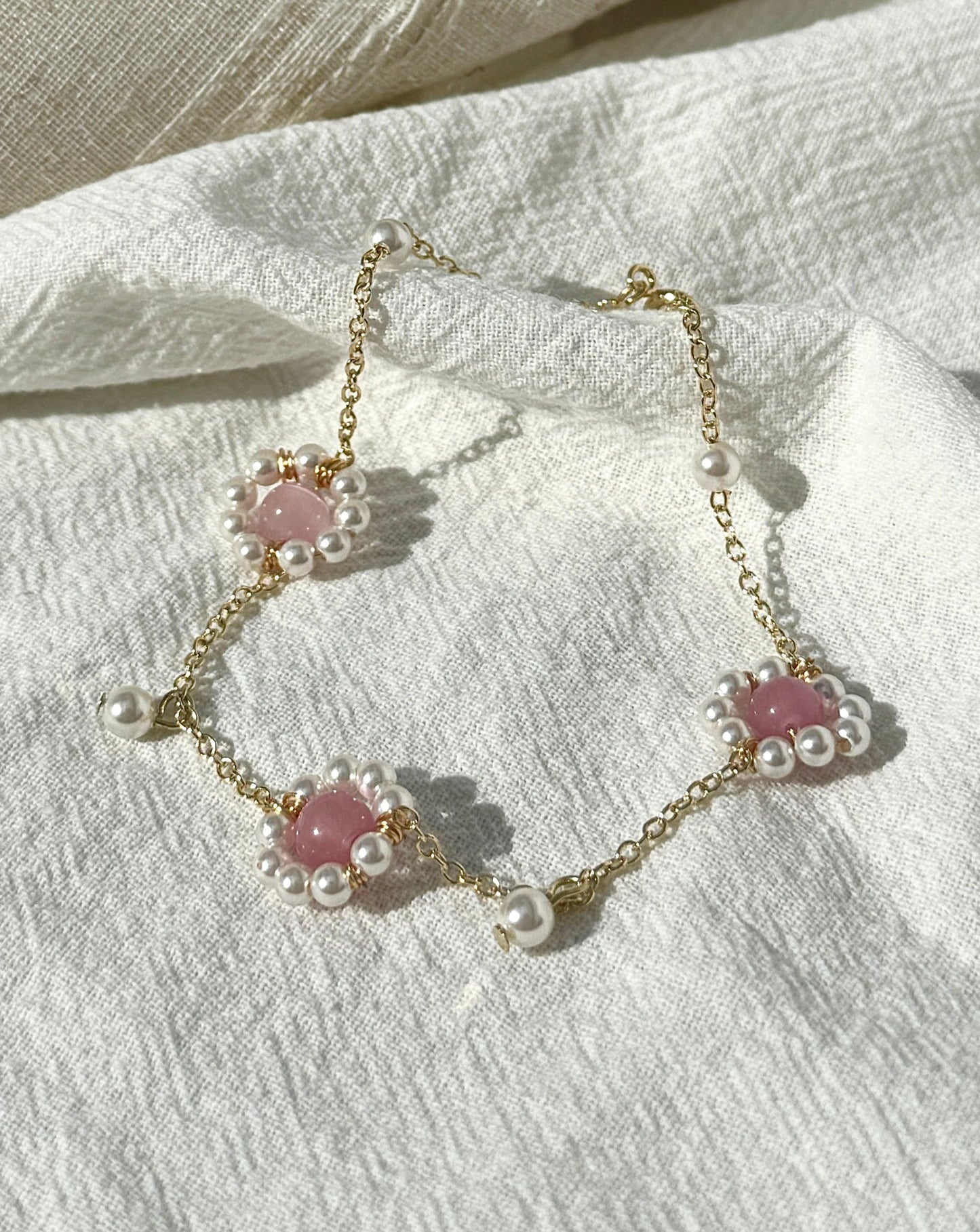 Hand-Crafted Pink Tourmaline Pearl 14k Gold-Plated Bracelet