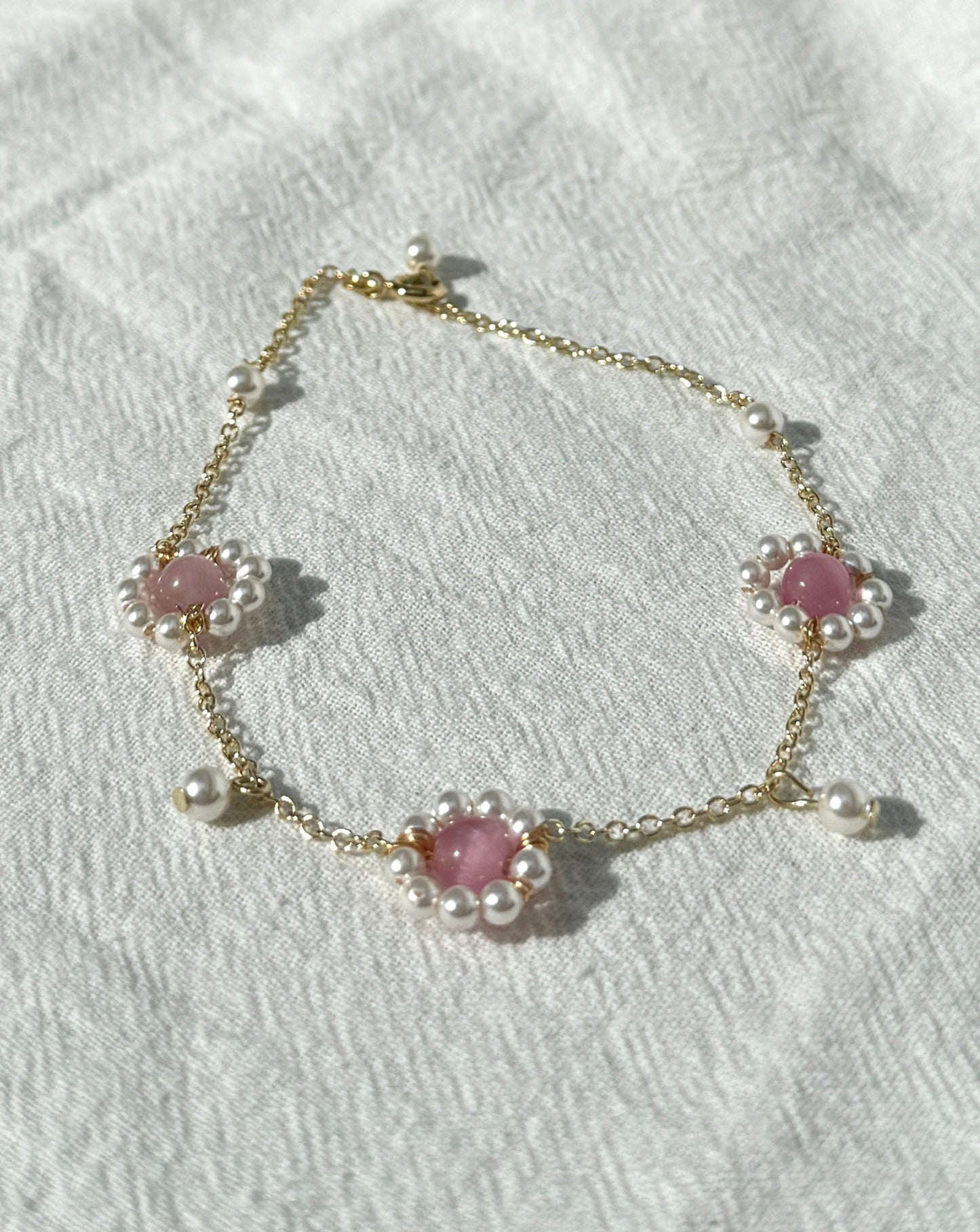 Hand-Crafted Pink Tourmaline Pearl 14k Gold-Plated Bracelet