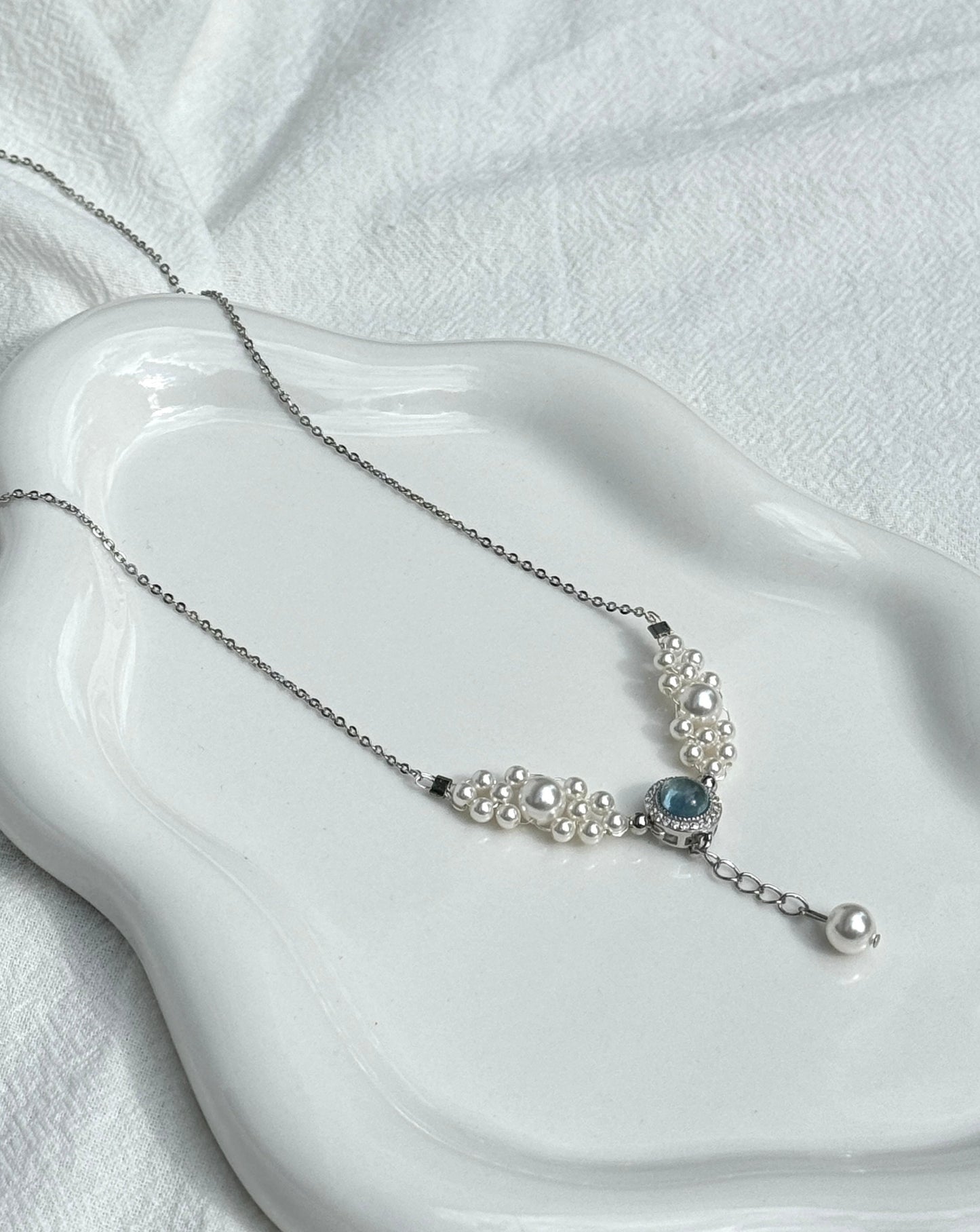Aquamarine Pearl Silver Necklace