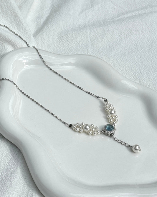 Aquamarine Pearl Silver Necklace
