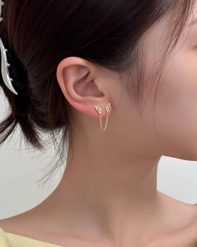 Gold Butterfly Tassel Earrings