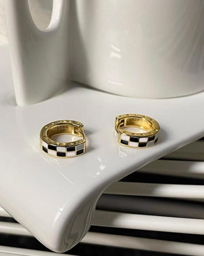 Gold Checkerboard Hoop Earring