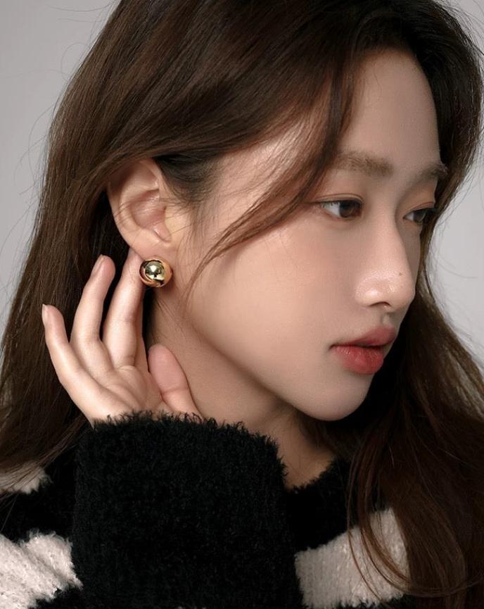 Gold Round Ball Earring on Model