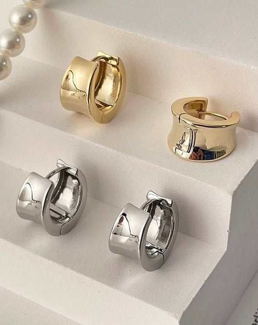 Gold and Silver Bold Huggie Hoop Clip-On Earrings