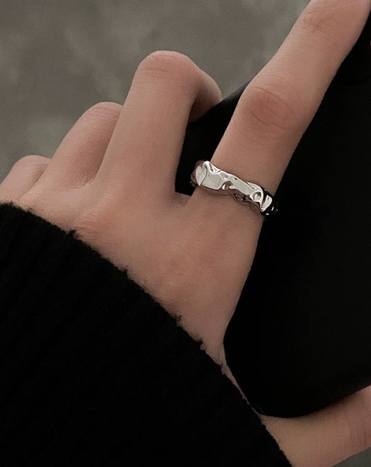 Irregular Texture Niche Versatile Adjustable Silver-Plated Ring