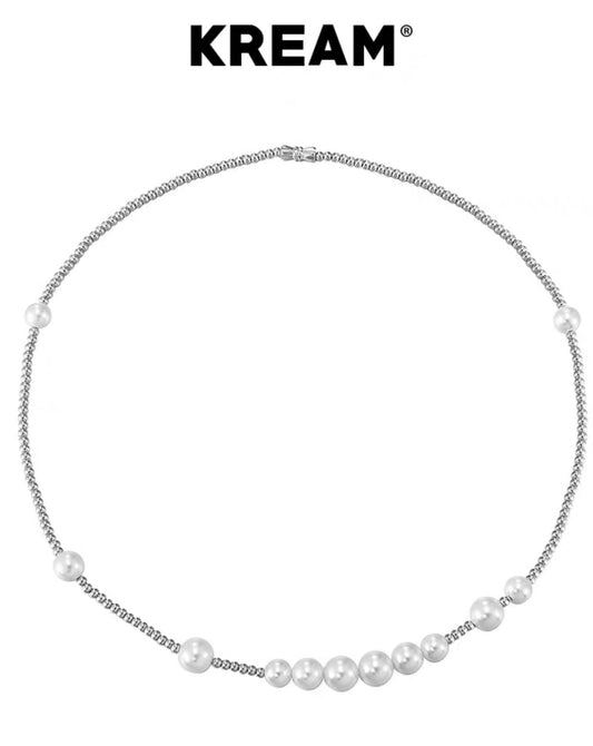 KREAM Spacer Fashion Pearl 925 Sterling Silver Beads Necklace