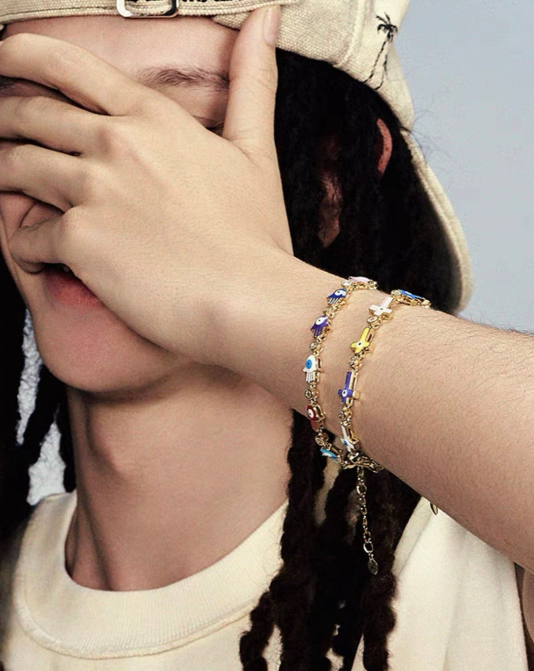KREAM Fatima's Colorful Cross Unisex Fashion Hip-hop Bracelet Close Model
