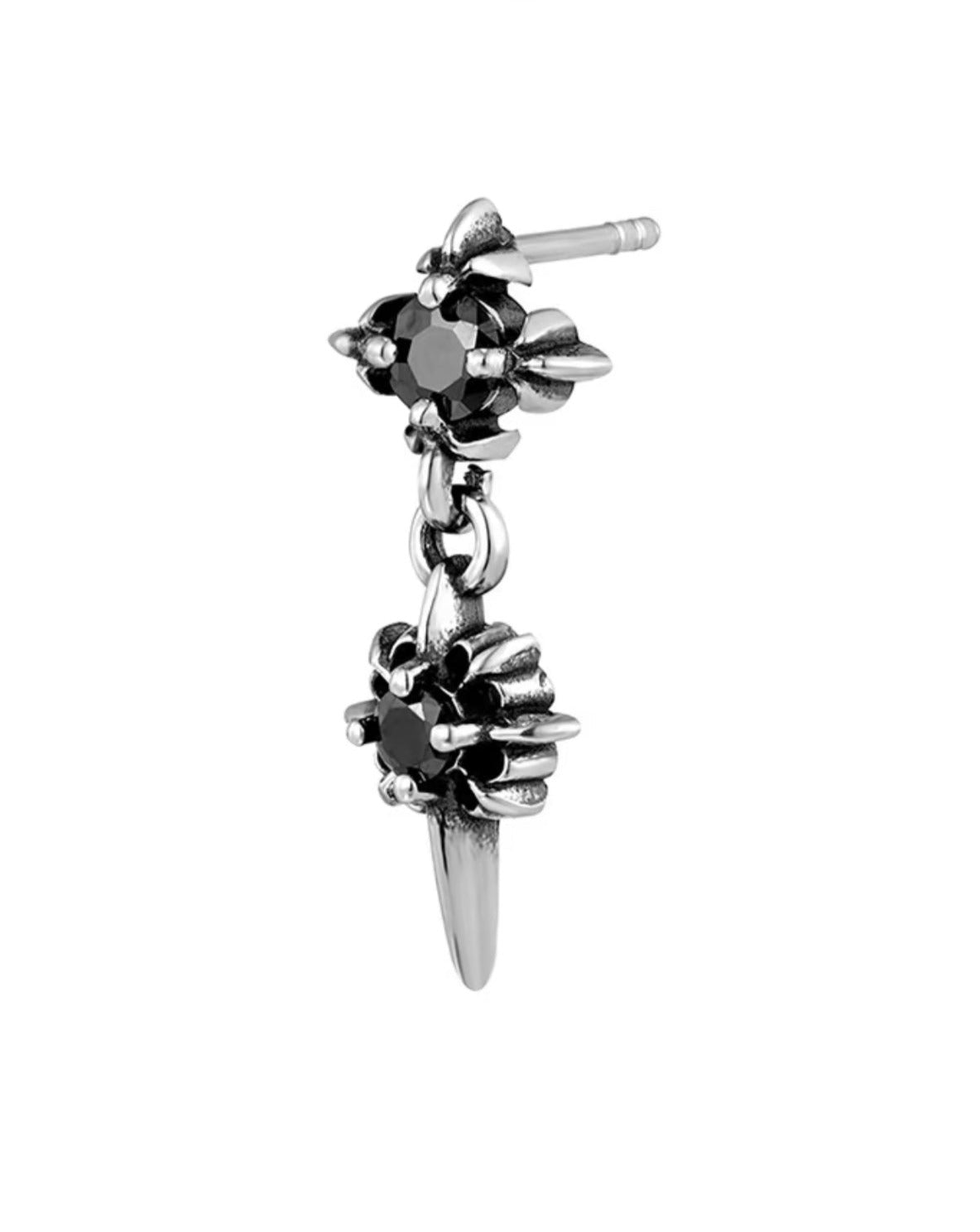 KREAM Multi-pointed Black Star Zircon Gemstone Pendant Silver Earrings Extra Close