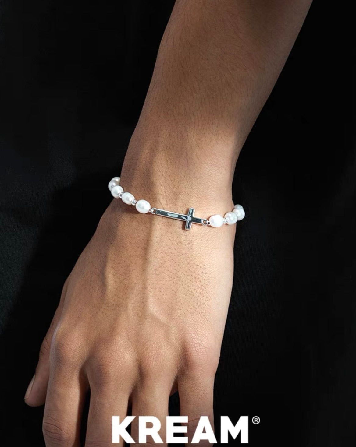 KREAM Natural Pearl 925 Sterling Silver Cross Bracelet