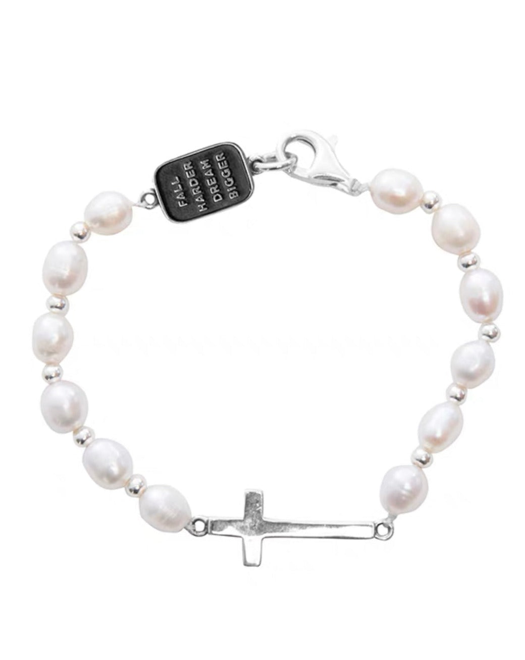 KREAM Natural Pearl 925 Sterling Silver Cross Bracelet Close