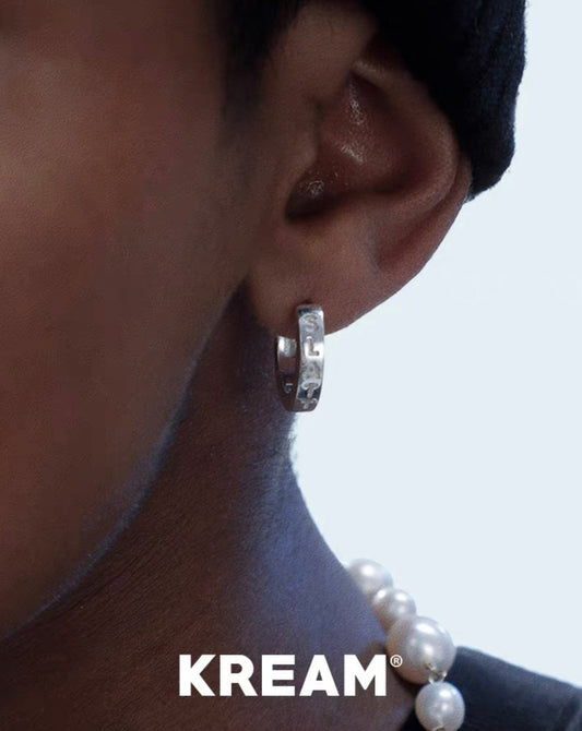 KREAM SLATT Engraved Ear Hoops Unisex Hip-hop Cultured Silver Earrings