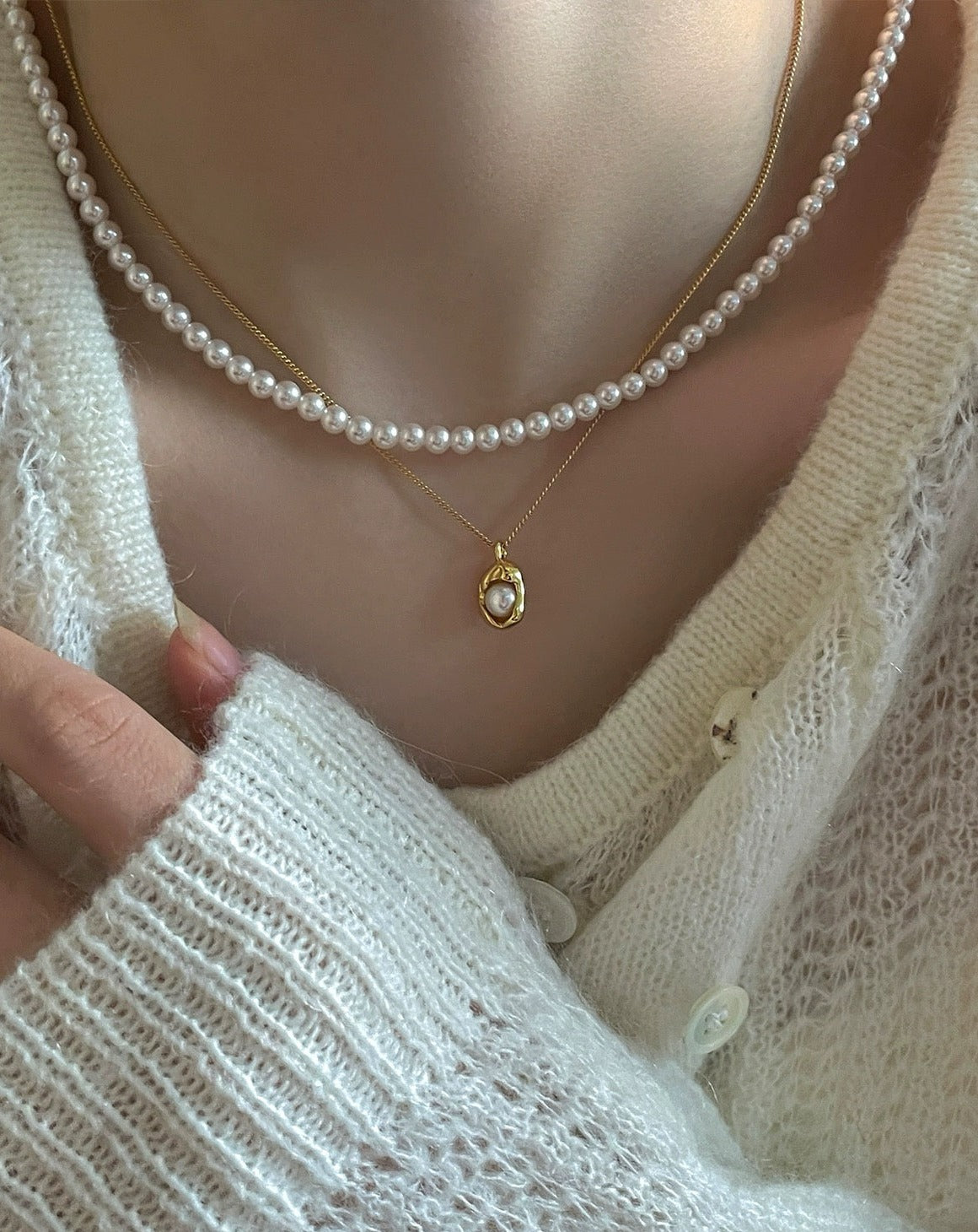 Pearl Pendant Gold Necklace stackable jewelry