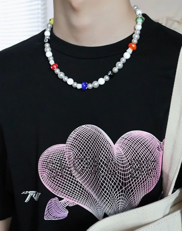 Rainbow Mushroom Beaded Pearl Necklace Model