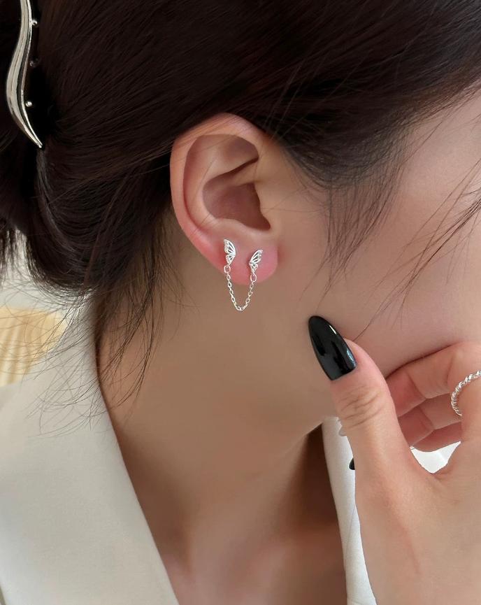 Silver Butterfly Tassel Earring