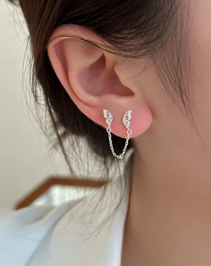 Silver Butterfly Tassel Earrings