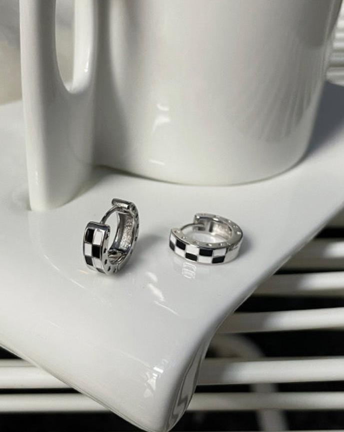 Silver Checkerboard Hoop Earrings