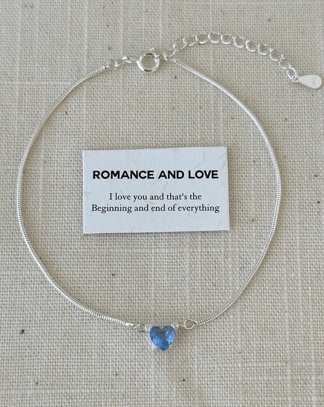 Snake Bone 925 Sterling Silver Bracelet with Baby Blue Heart Zirconia Bracelet