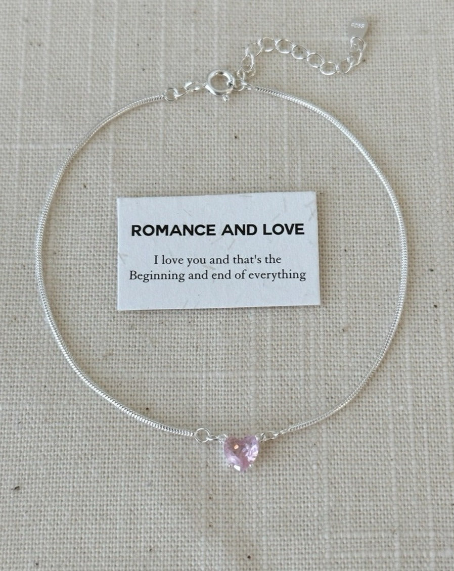 Snake Bone 925 Sterling Silver Bracelet with Pink Heart Zirconia Bracelet