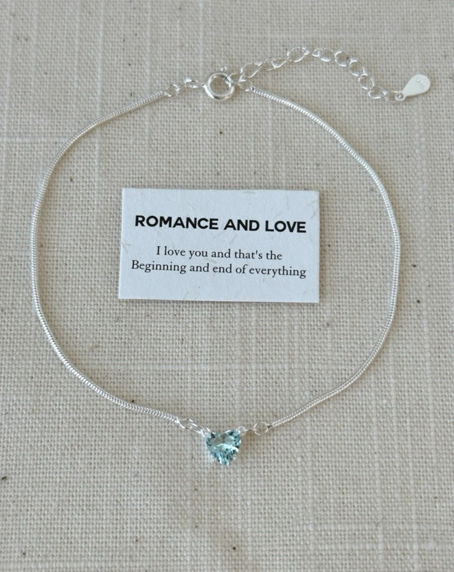Snake Bone 925 Sterling Silver Bracelet with Tiffany Blue Heart Zirconia Bracelet