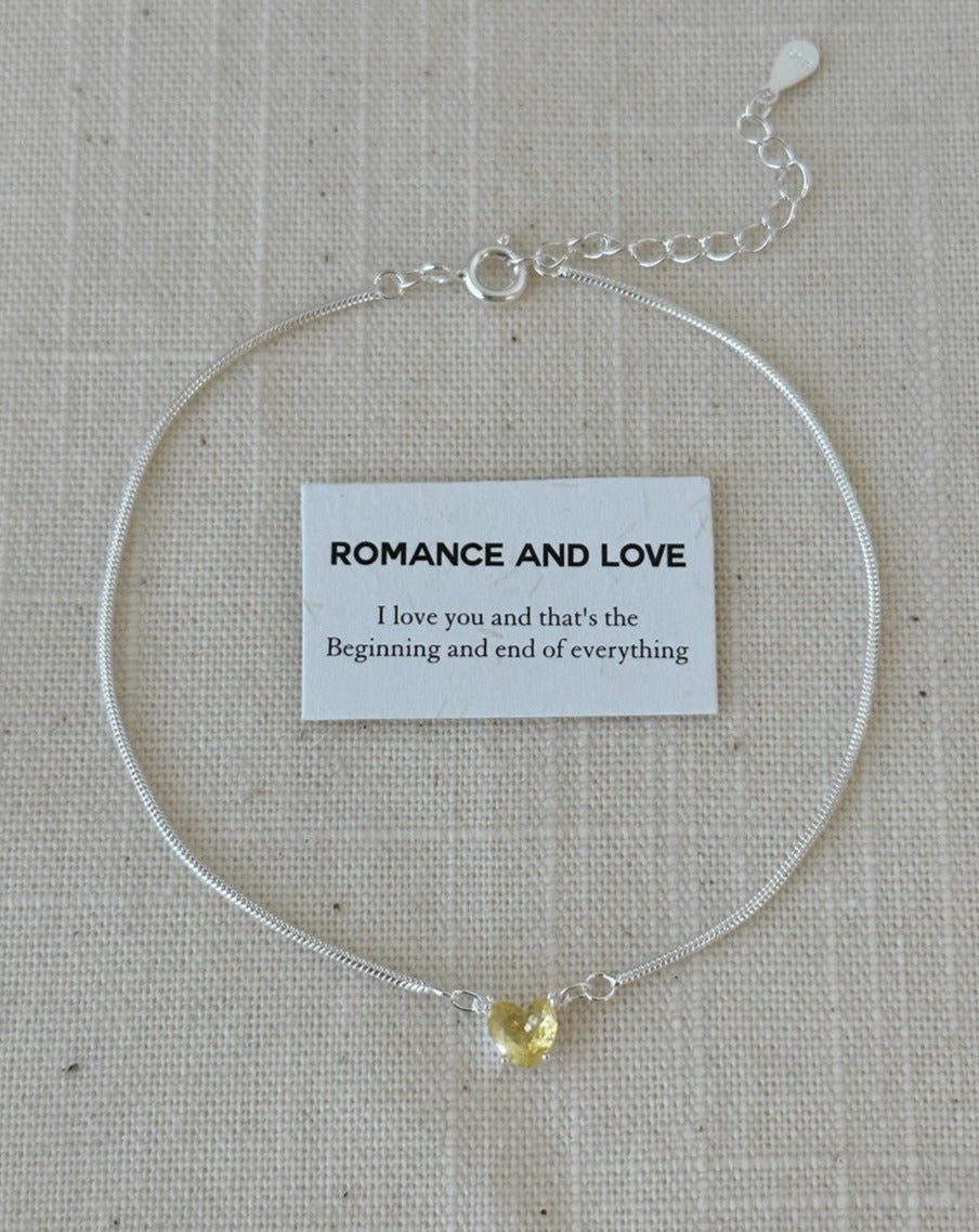 Snake Bone 925 Sterling Silver Bracelet with Yellow Heart Zirconia Bracelet