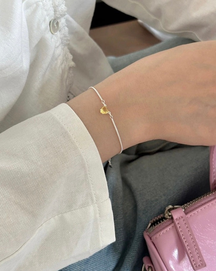 Snake Bone 925 Sterling Silver Bracelet with Yellow Heart Zirconia Bracelet