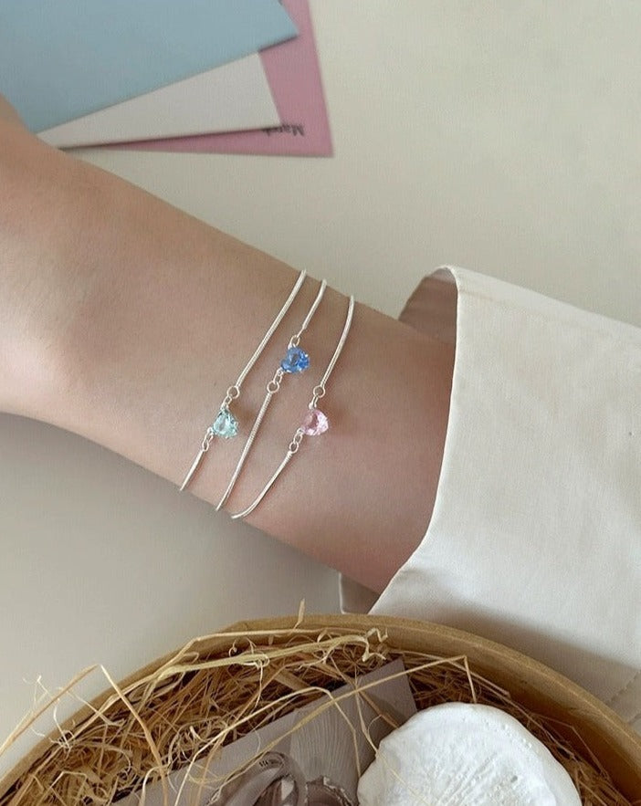 Snake Bone 925 Sterling Silver Bracelet with Colorful Heart Zirconia Bracelet