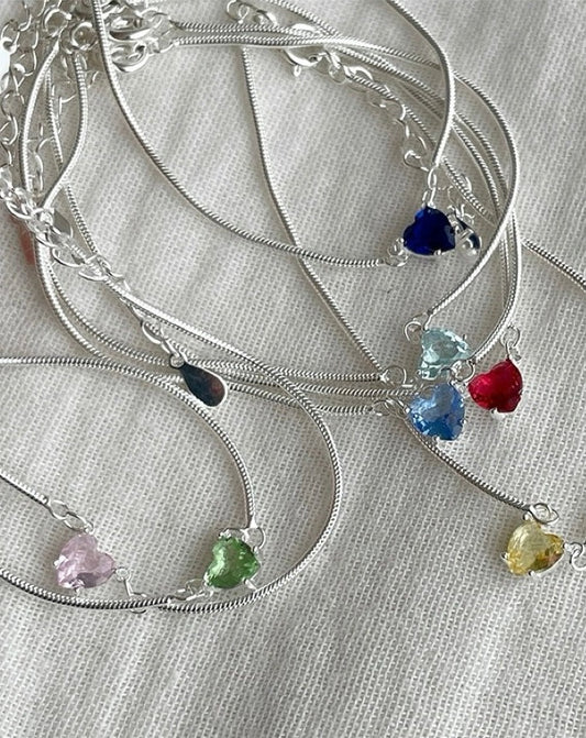 Snake Bone 925 Sterling Silver Bracelet with Colorful Heart Zirconia Bracelet