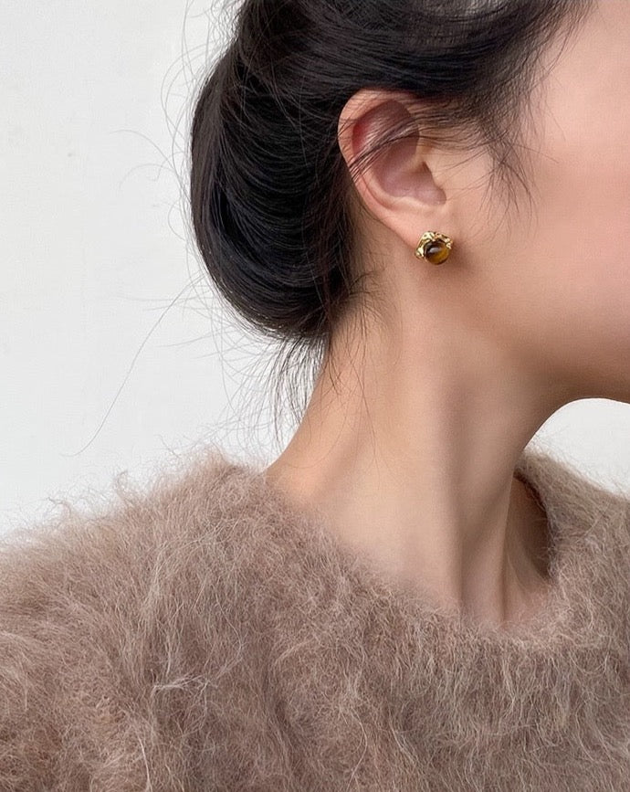 Minimalist Vintage Gold-Plated Earrings adorned with Tiger's Eye Crystal